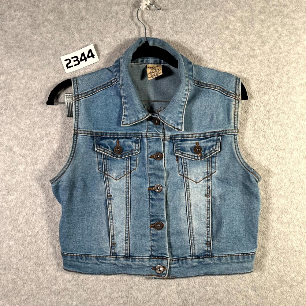 Nina Rossi Cropped Vest Womens Large Blue Denim Cotton Stretch Button Front